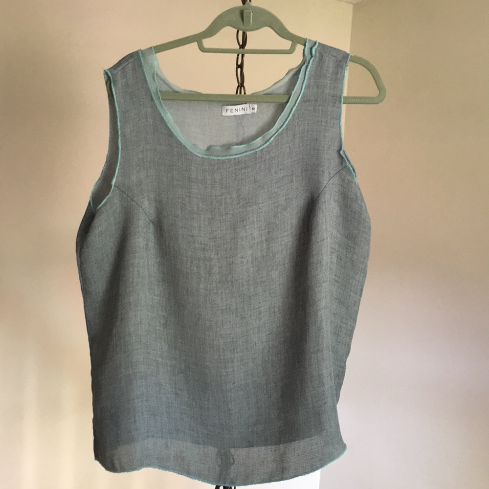 Fenini linen tank top, teal, size 1X
